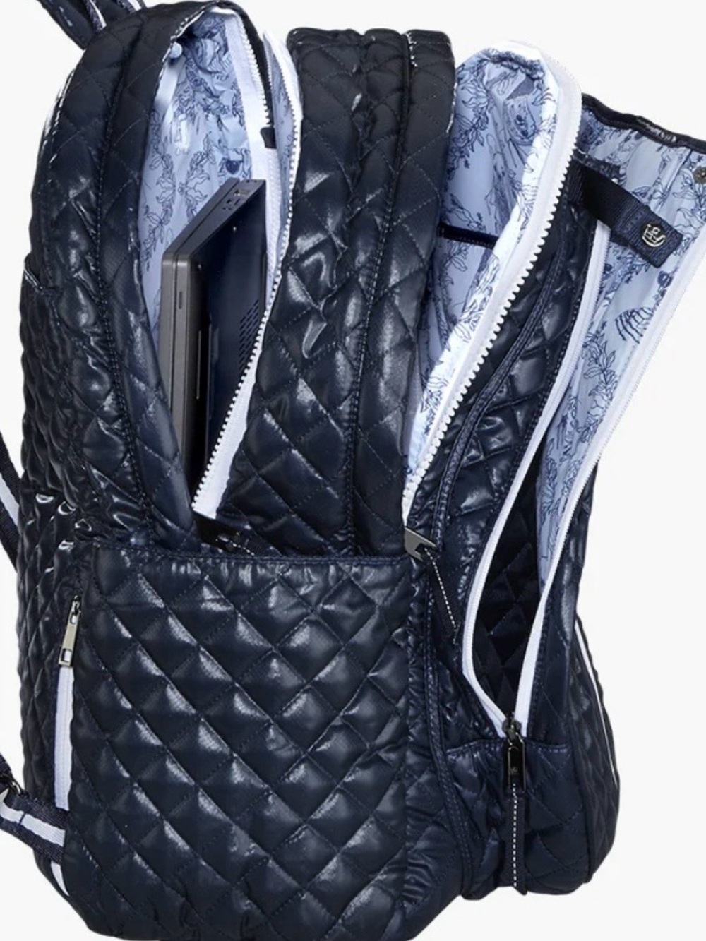 Oliver Thomas Navy Quilted Tennis Backpack with White Stripe - Picture 3 of 5